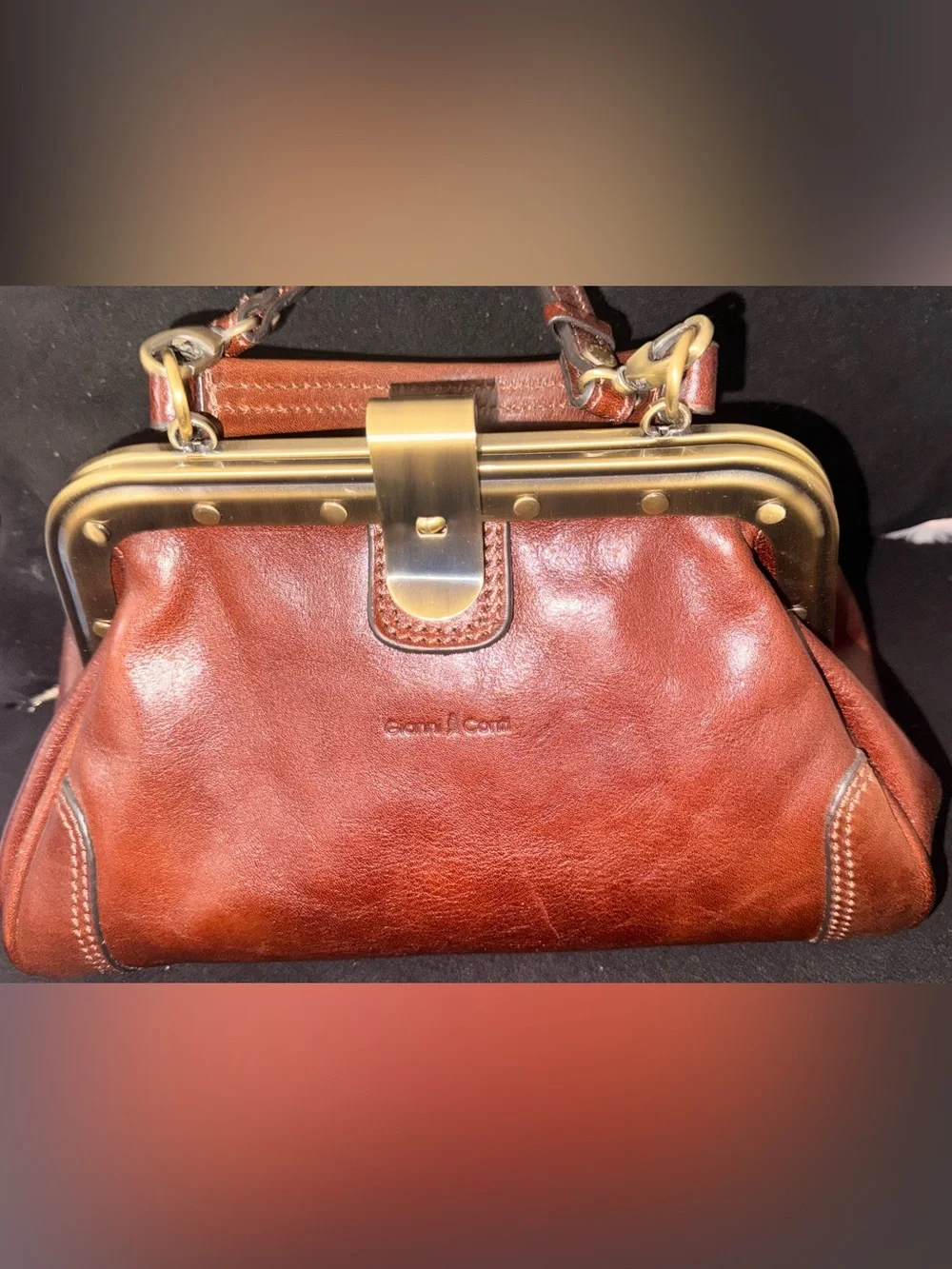 Gianni Conti Italian  Brown Leather Frame-Top Clutch
